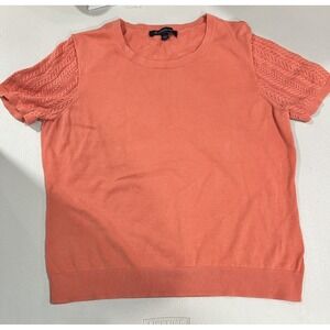 Brooks Brothers Womens Orange Crew Neck Cable‎ Knit Short Sleeve Sweater L